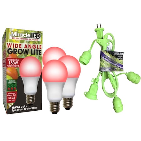 Miracle Led Multi-Plant WIDE ANGLE Red Spectrum Grow Light, Three Socket Fixture 802930